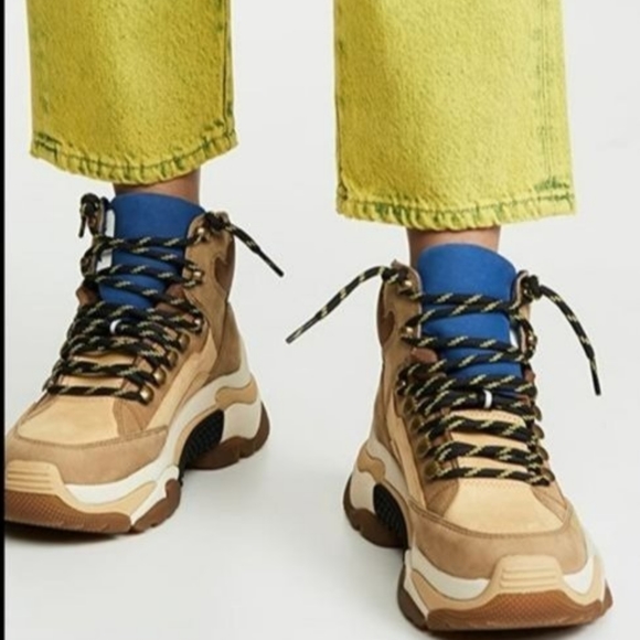 NIB ASH Alfa Alfa Mid-Top Suede Leather Platform Tan Hiking Sneakers Boots sz 41 - Picture 3 of 13